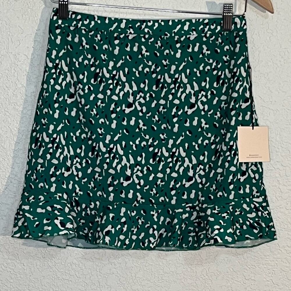 NWT Superdown Kelly ruffle mini skirt green leopard animal print feminine